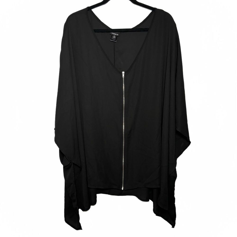Torrid Sheer Front Zip Asymmetrical Flowy Blouse - Black - Size 4x / Plus Size